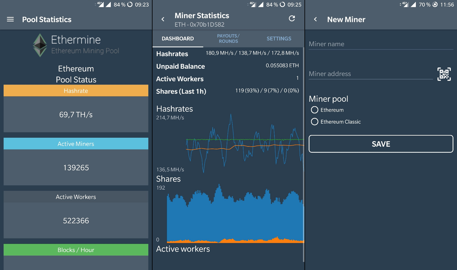 Screenshot de l'application Mining Dashboard